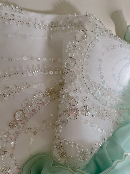 Mint Green Beaded Flowing Long Chiffon Ball Gown Birthday Party Dress Evening Dress gh4407