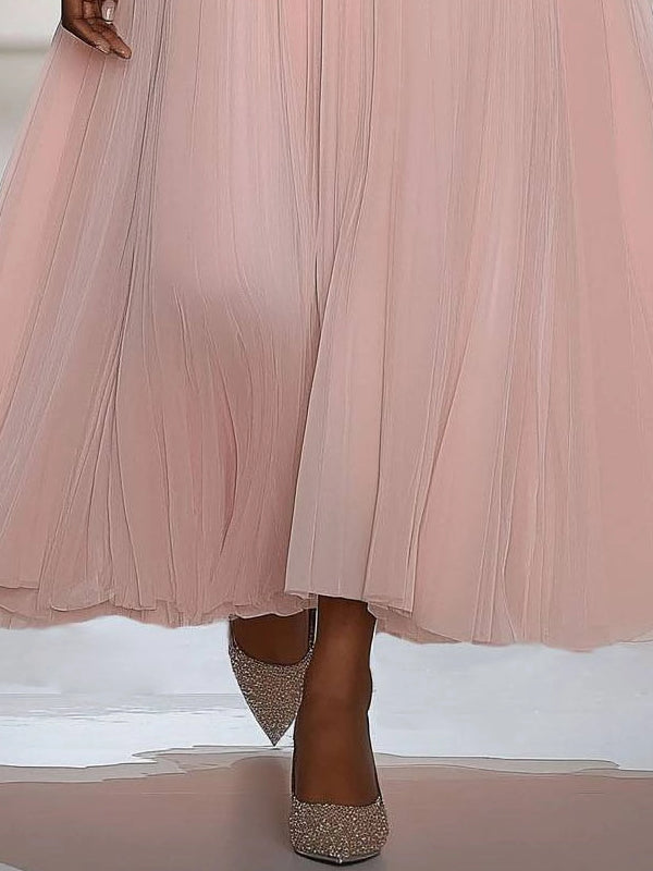 Party Dress Pink Chiffon V Neck Belted Maxi Dress