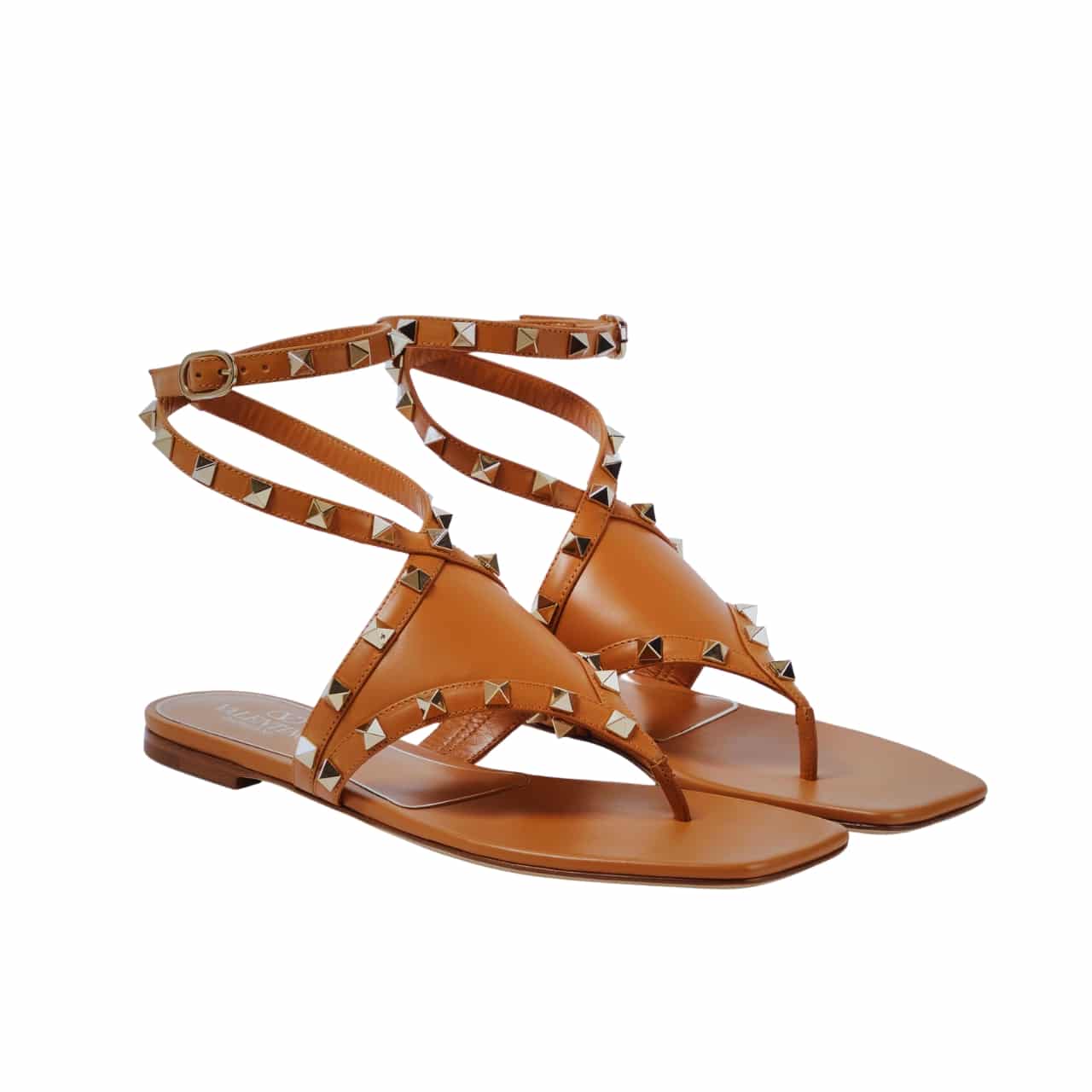 VALENTINO GARAVANI ROCKSTUD THONG SANDALS BROWN