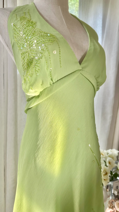Light Green Shiny Fashion Elegant Exquisite Beading Long Chiffon Fairy Ball Gown Evening Dress Birthday/Wedding Guest/Holiday Party Dress Prom Dress Valentine's Day Date Dress gh4038
