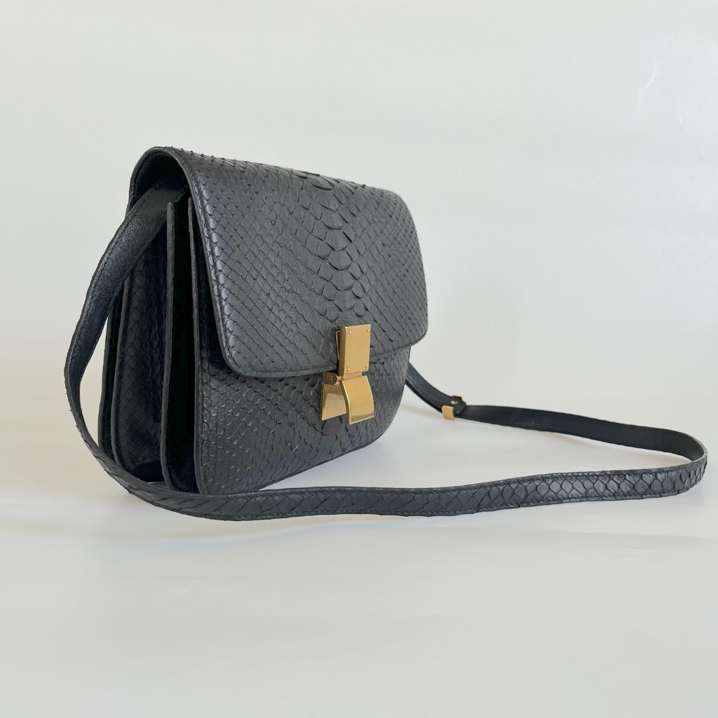 Celine black python medium classic box bag