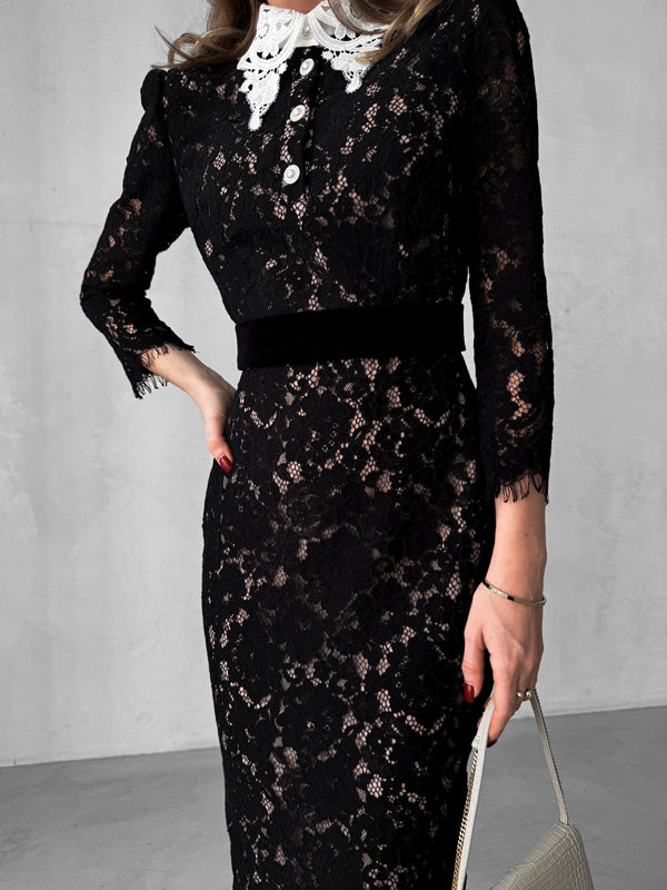 Lace Hollow Slim Slit Women's Dress