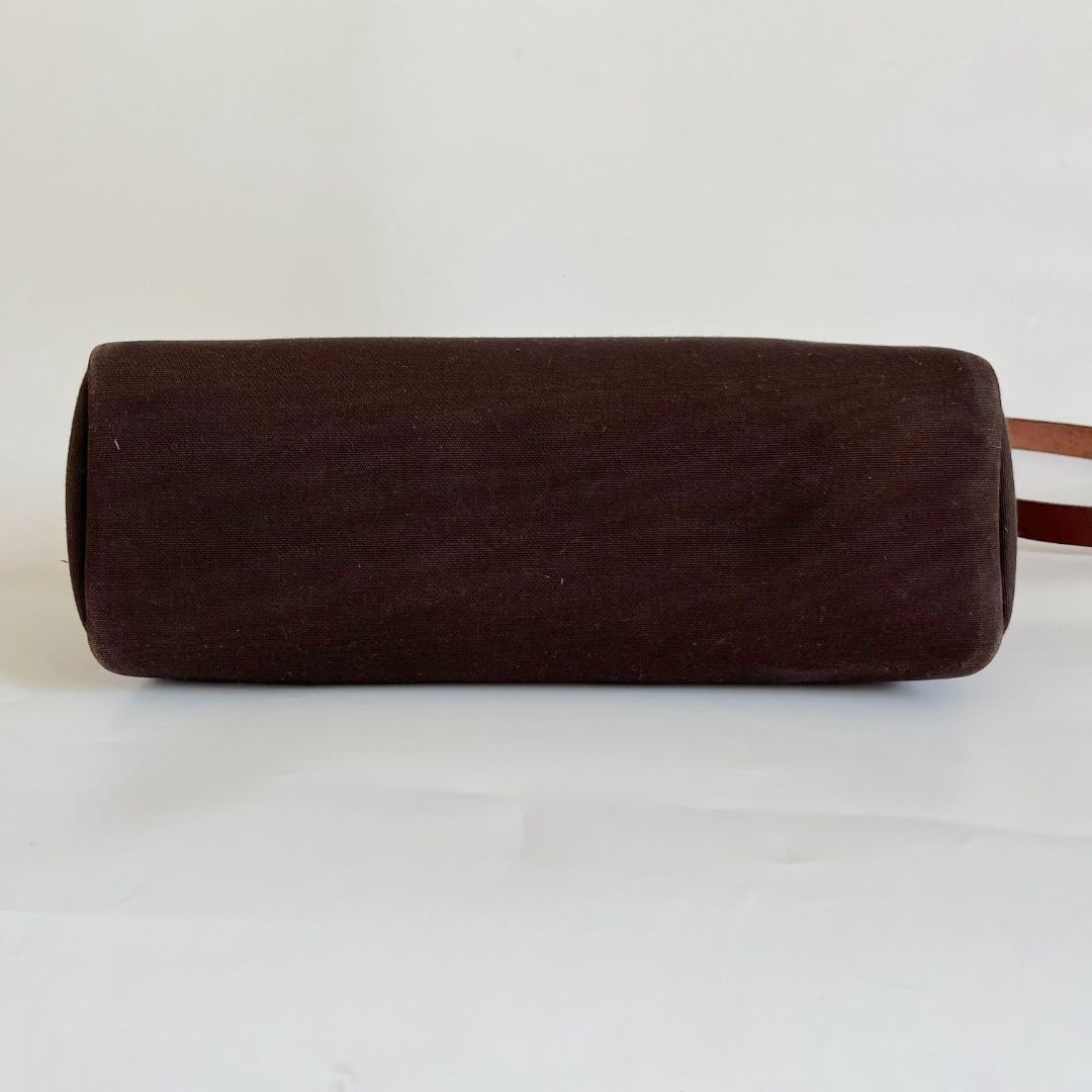 Hermes Chocolate Brown/Beige Toile and Leather Herbag 31 Bag