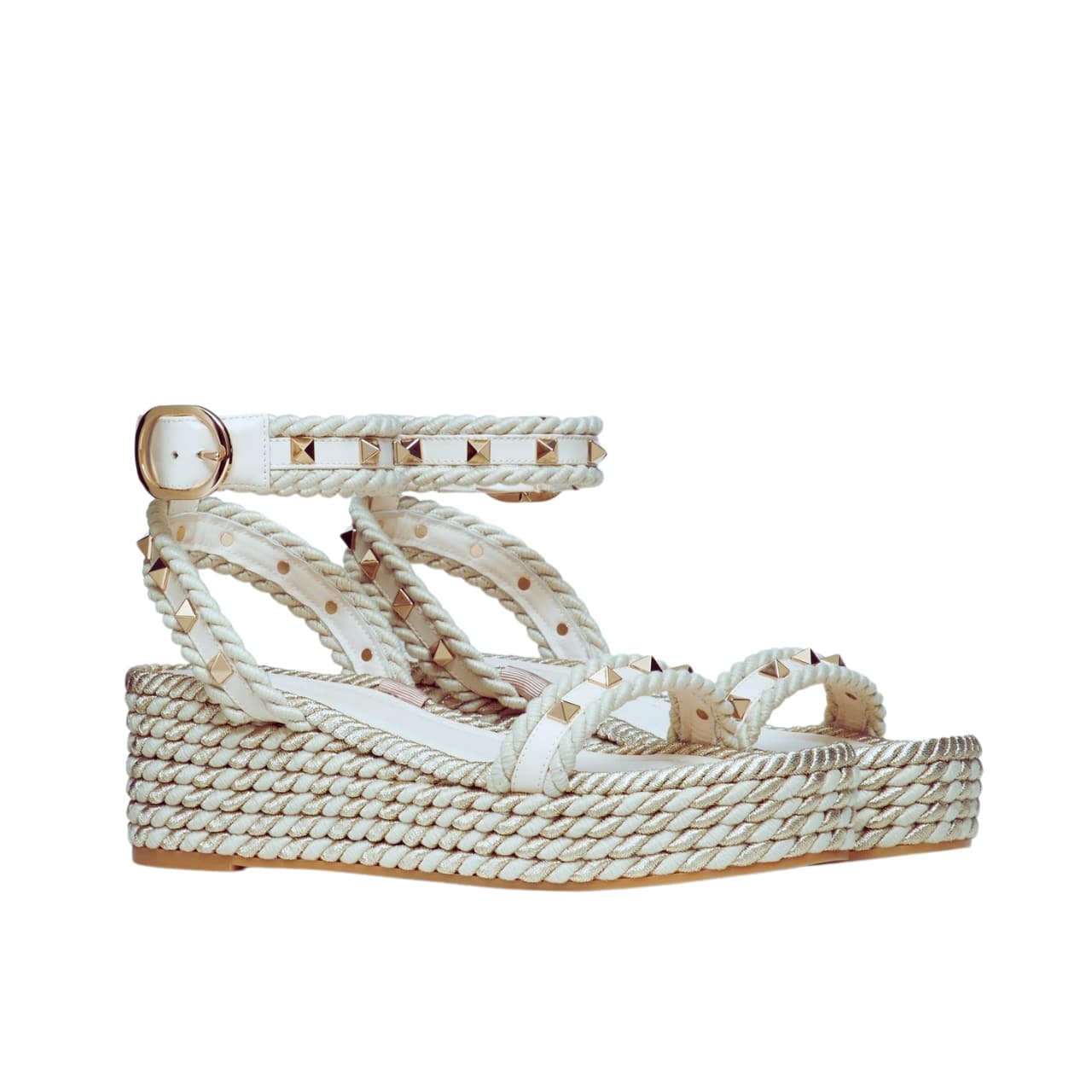 VALENTINO ROCKSTUD FLATFORM SANDAL WHITE