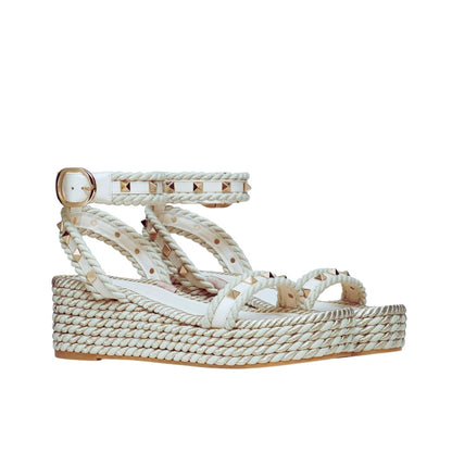 VALENTINO ROCKSTUD FLATFORM SANDAL WHITE