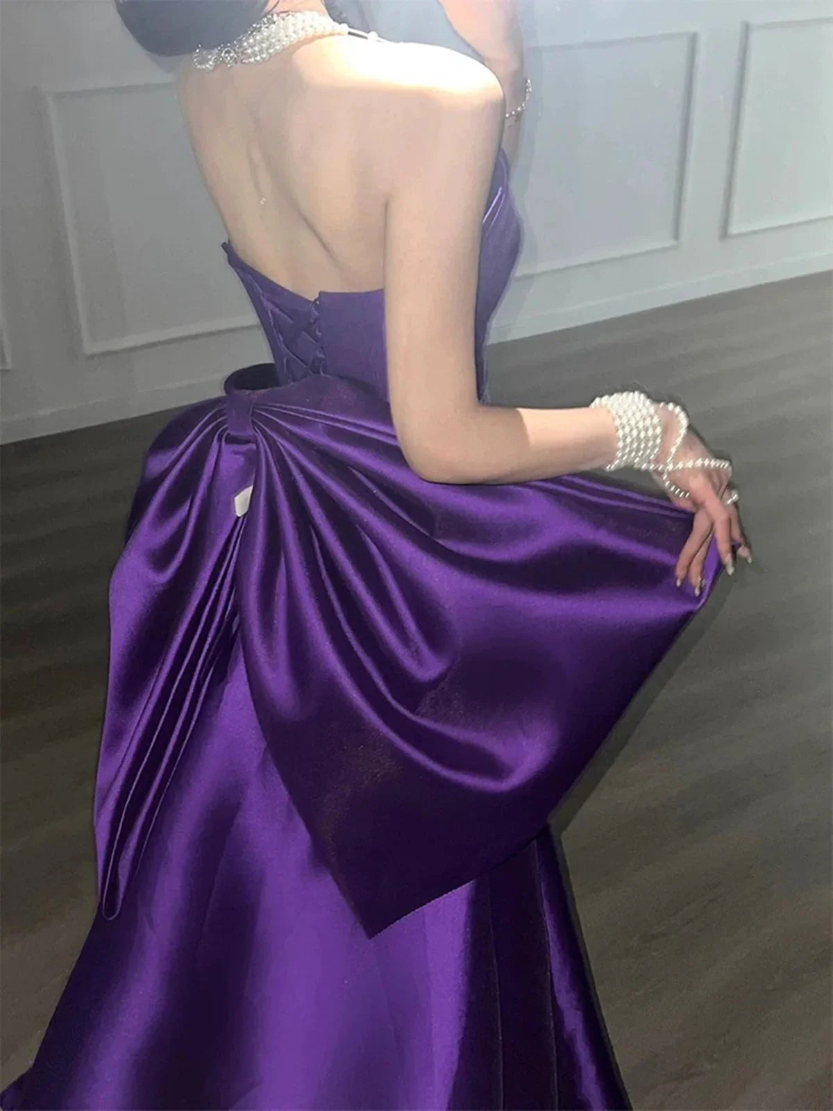 Purple Pretty Elegant Fashion Spaghetti Strap Long Satin Ball Gown Evening Dress Party Dress gh3543