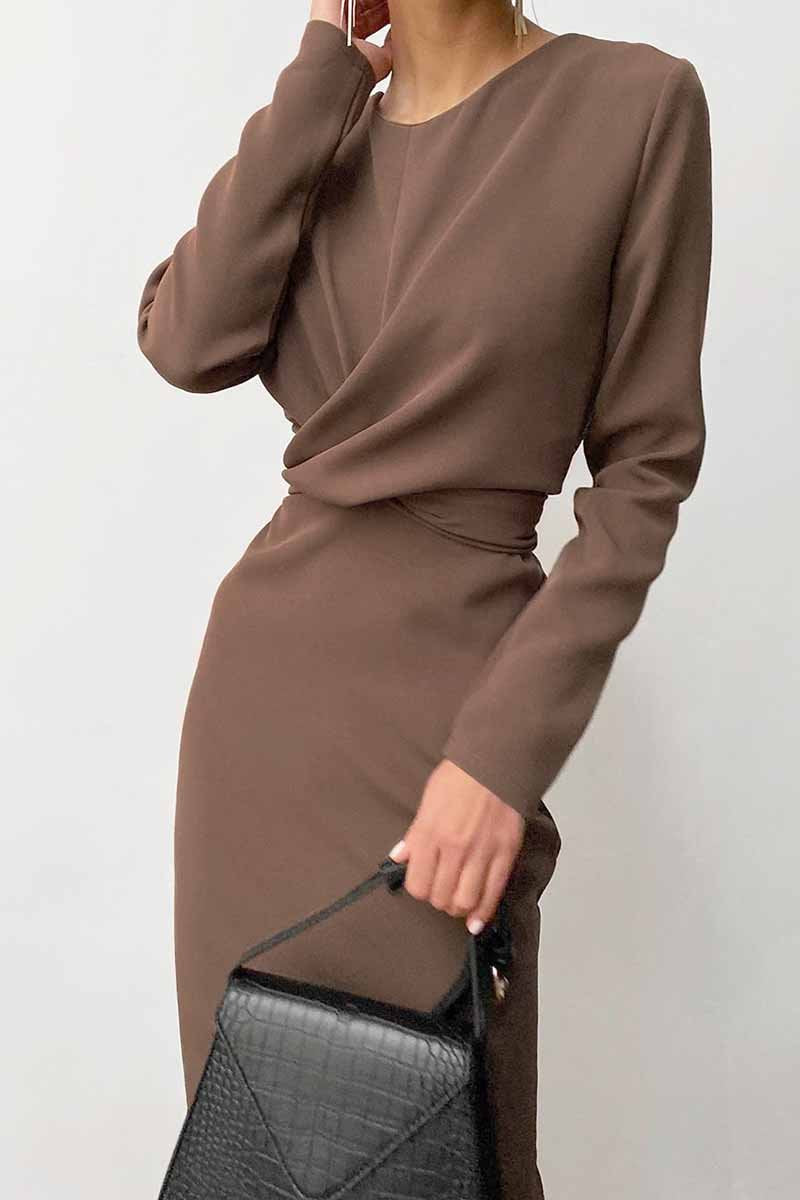 loveedsTM-Fashion Long Sleeve Waist Midi Dress