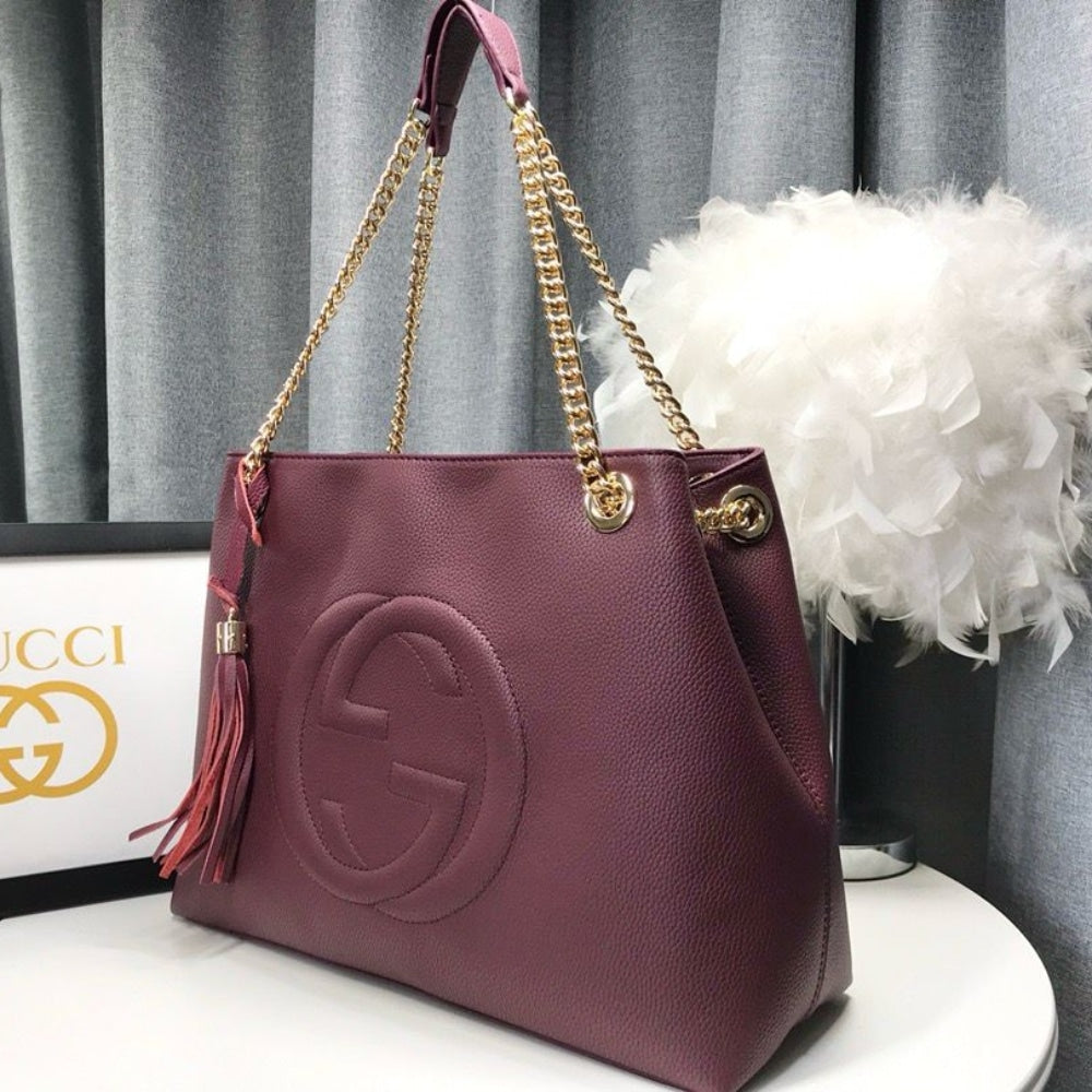GUCCI SOHO SHOULDER BAG DARK RED 38CM