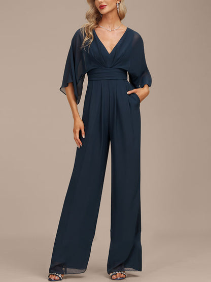 V-Neck Floor-Length Women's Jumpsuit/Pantsuit