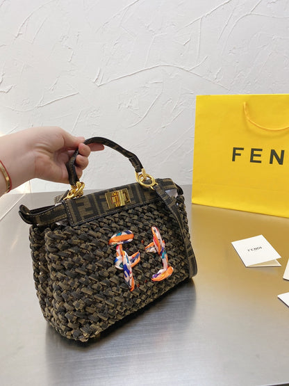 Fendi Peekaboo Iconic Mini Jacquard Fabric Interlace Bag