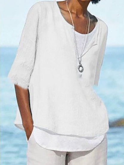Solid Color Cotton And Linen Women's Shirt