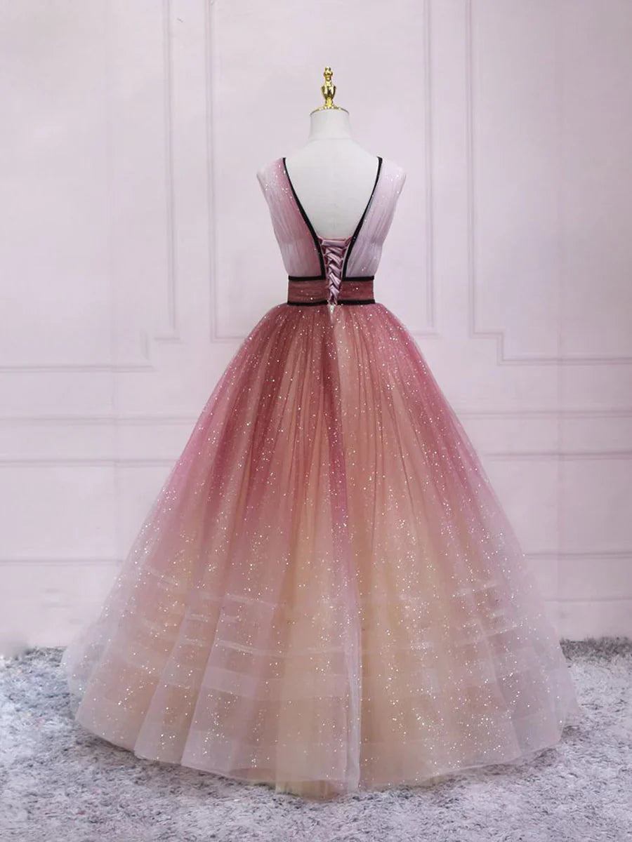Simple v neck burgundy tulle long prom dress, tulle formal dress ED0813