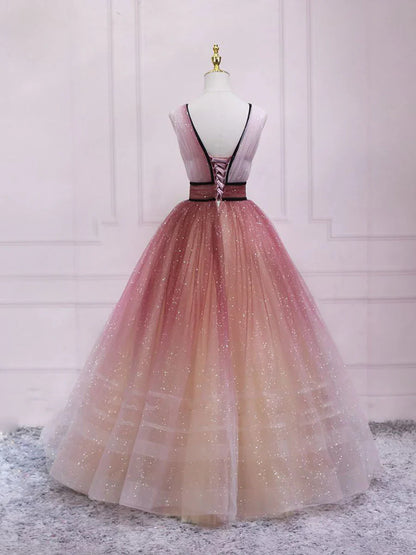 Simple v neck burgundy tulle long prom dress, tulle formal dress ED0813