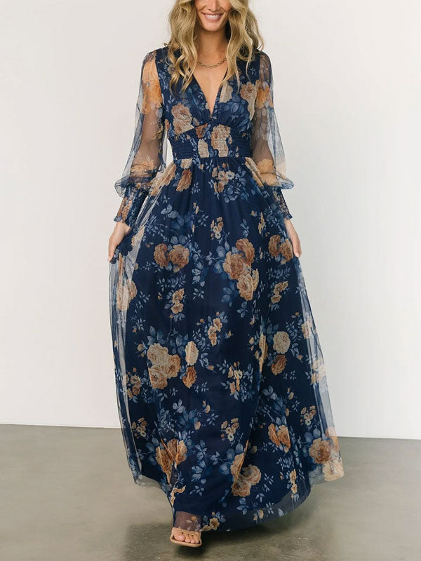 Elegant Beach Resort Printed Mesh Women's Dress