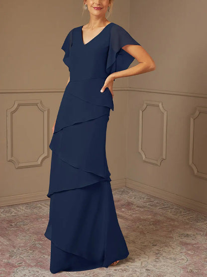 V-Neck Solid Chiffon Maxi Dress