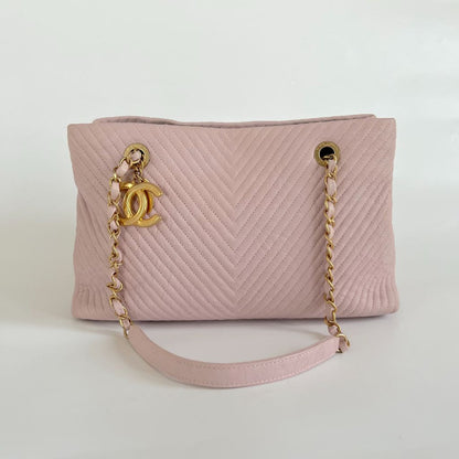 Chanel Chevron Leather Tote Bag Pink