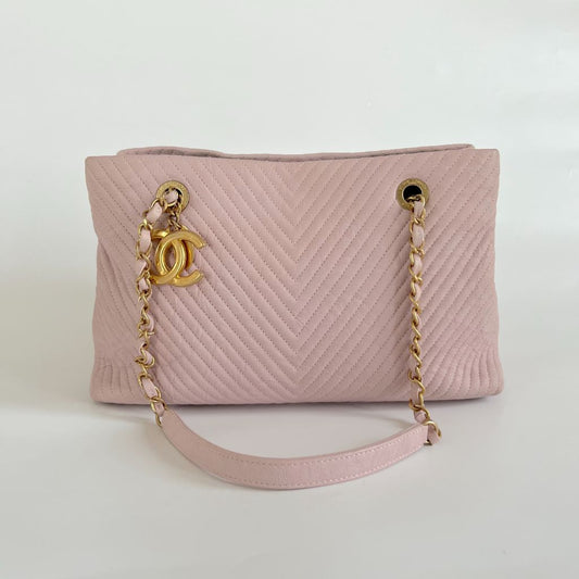 Chanel Chevron Leather Tote Bag Pink