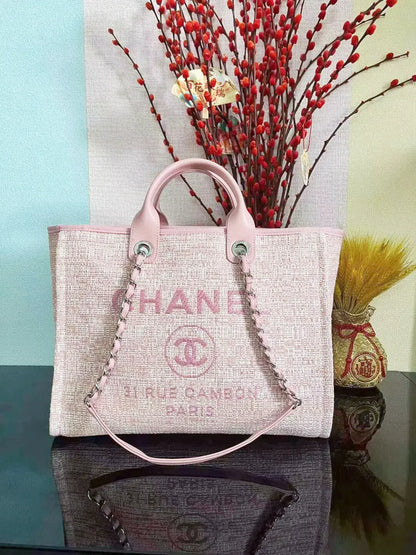 Chanel Mixed Fibers Calfskin Deauville Tote pink
