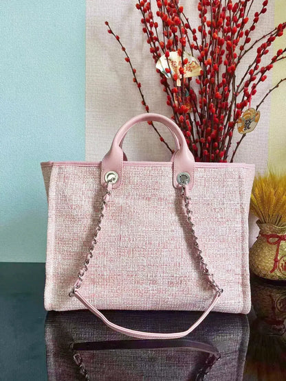 Chanel Mixed Fibers Calfskin Deauville Tote pink