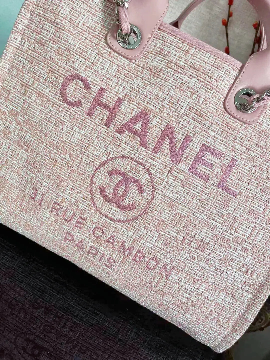 Chanel Mixed Fibers Calfskin Deauville Tote pink