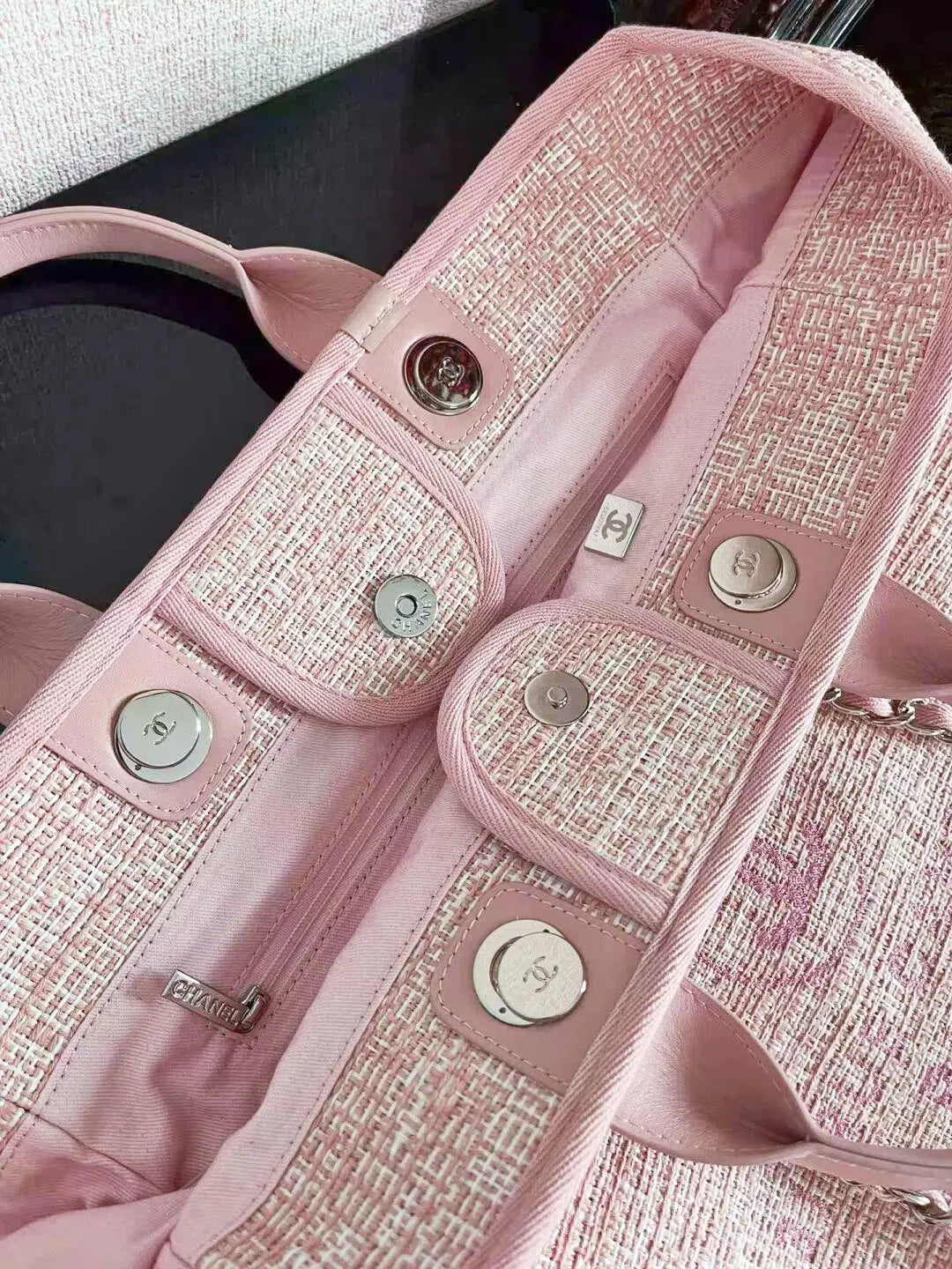 Chanel Mixed Fibers Calfskin Deauville Tote pink