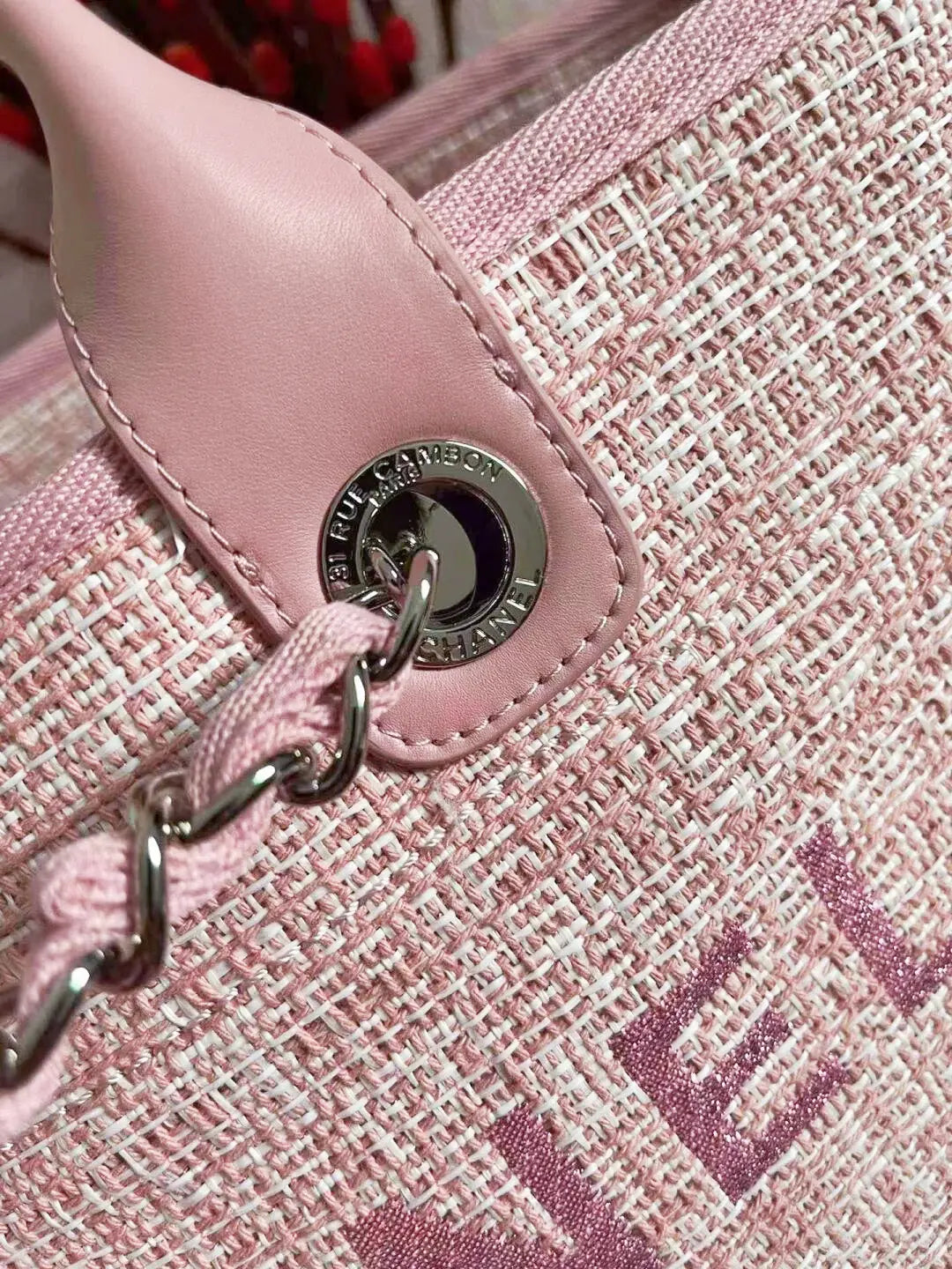 Chanel Mixed Fibers Calfskin Deauville Tote pink
