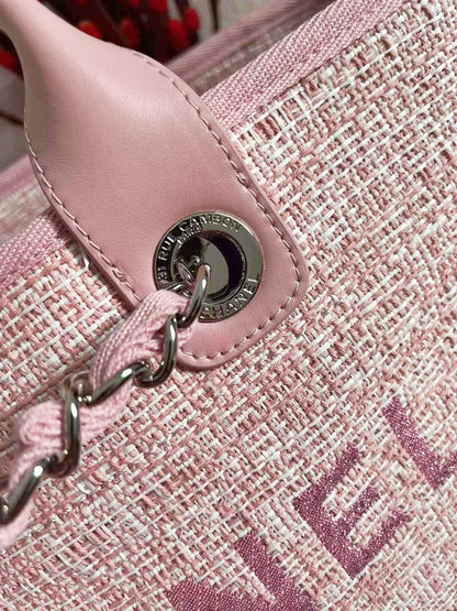 Chanel Mixed Fibers Calfskin Deauville Tote pink