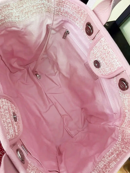 Chanel Mixed Fibers Calfskin Deauville Tote pink