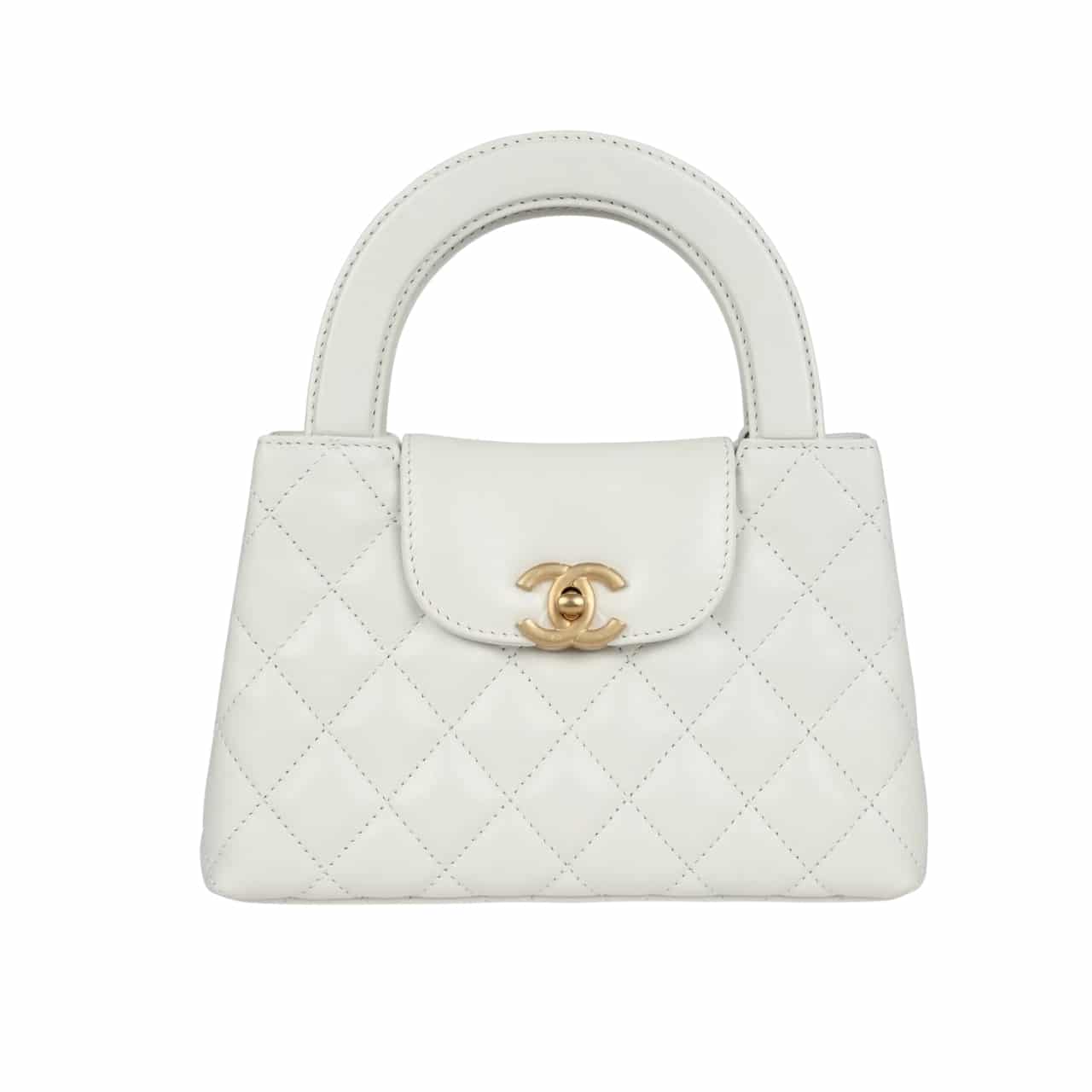 CHANEL SMALL KELLY SHOPPER SHINY AGED BRUSHED GOLD HARDWARE WHITE
