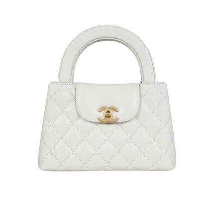 CHANEL SMALL KELLY SHOPPER SHINY AGED BRUSHED GOLD HARDWARE WHITE
