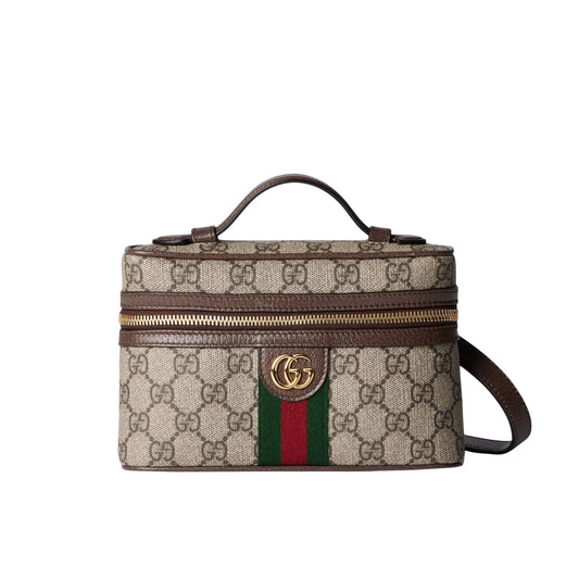 GUCCI OPHIDIA SMALL VANITY BAG BEIGE AND DARK BROWN 18CM ‎816357 96IWG 8745