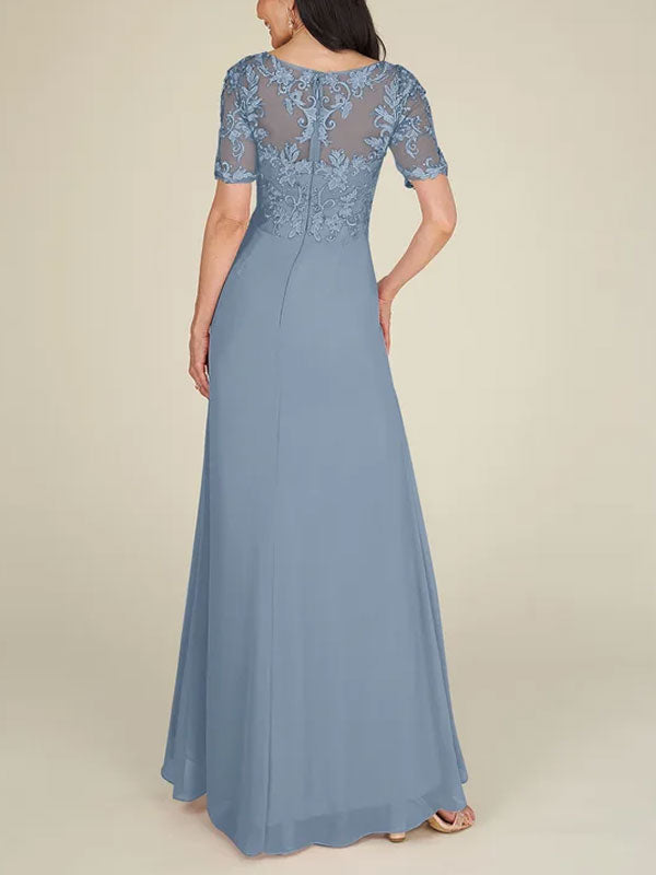 Floor-to-ceiling chiffon lace back zip bridal mom dress