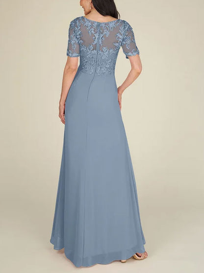 Floor-to-ceiling chiffon lace back zip bridal mom dress