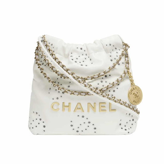 CHANEL 22 MINI HANDBAG SHINY AND GOLD TONE METAL WHITE AS3980 B19648 10601