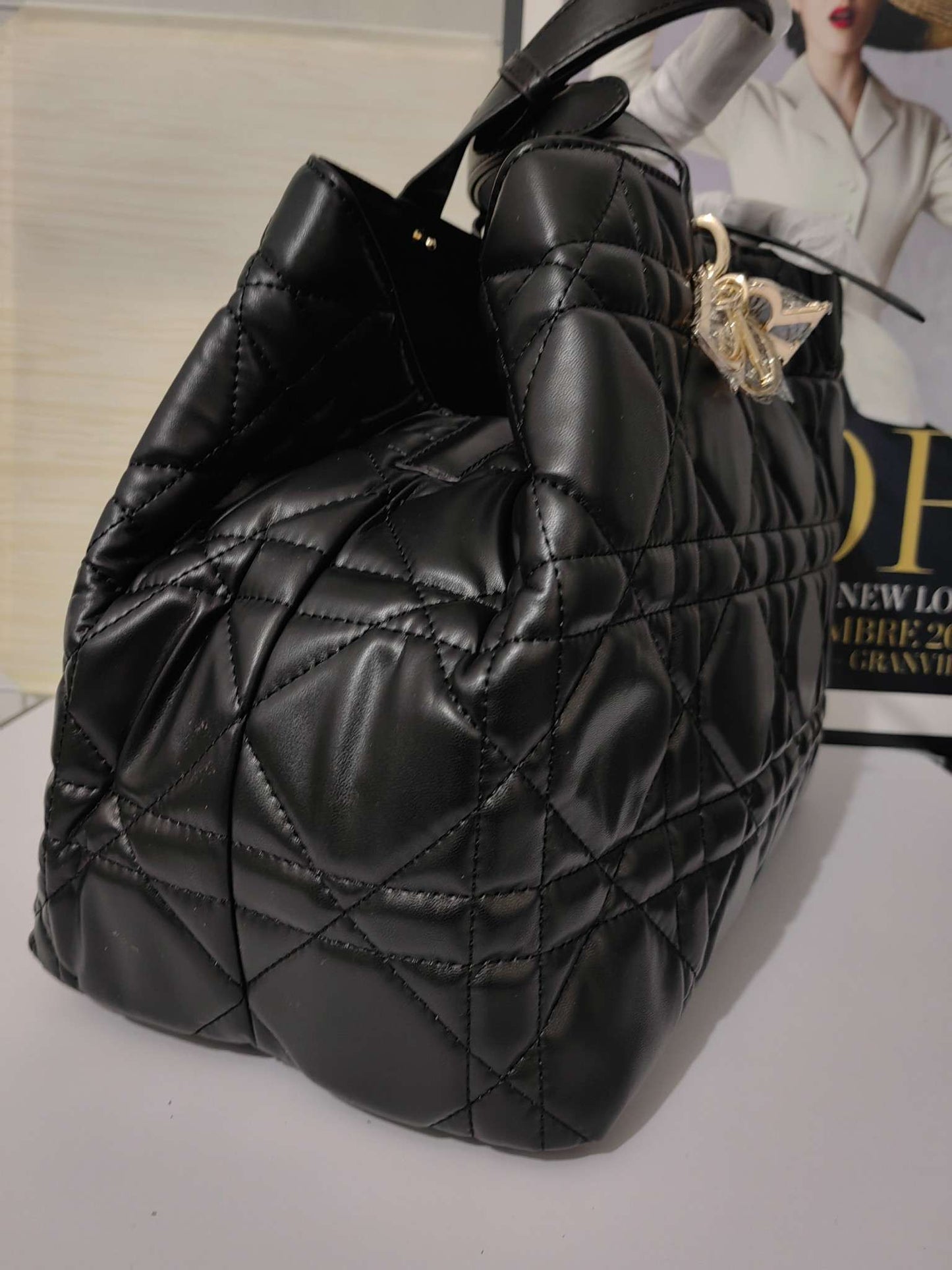 Medium Dior Toujours Bag Black Macrocannage Calfskin