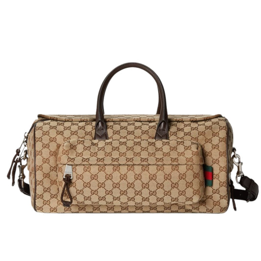 GUCCI MEDIUM GG DUFFLE BAG BEIGE AND DARK BROWN 45CM ‎800185 FADUJ 9854