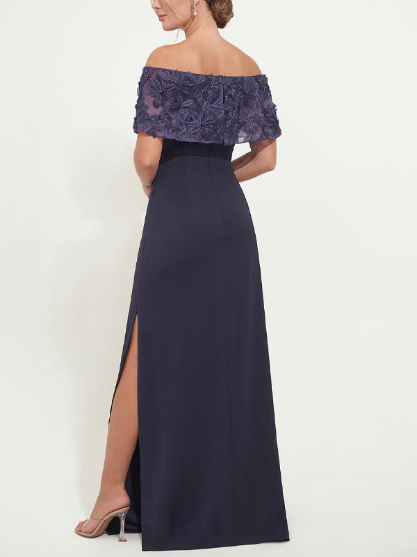 Off-the-shoulder Lace Solid Color Maxi Dress