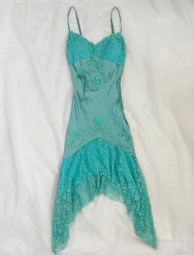 Blue Retro A Line Spaghetti Straps Beaded Lace Satin Homecoming Dress Cocktail Dress SH3546