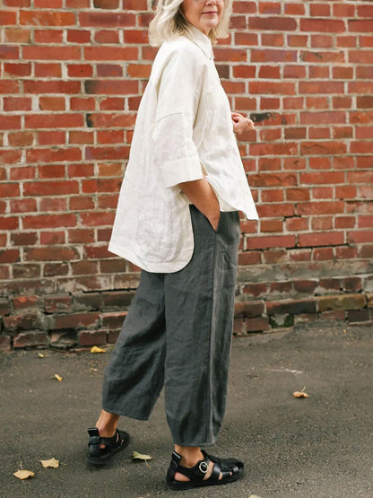 High-rise Tapered Linen Trousers Women's Pants