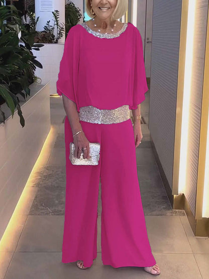 Chiffon Sequins Temperament Bat Sleeve Women's Sets