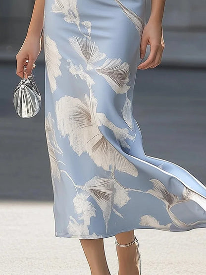 Sleeveless Halterneck With Elegant Print Women's Dress