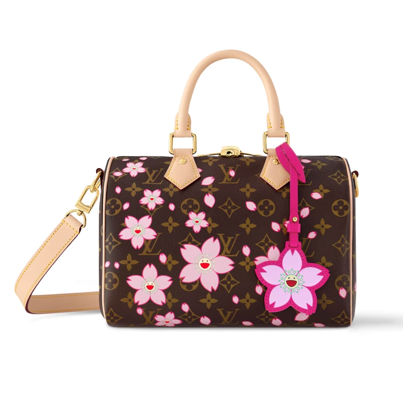 LOUIS VUITTON X MURAKAMI SPEEDY BANDOULIÈRE 25 CHERRY BLOSSOM MONOGRAM COATED CANVAS SAKURA BROWN 25CM M14174