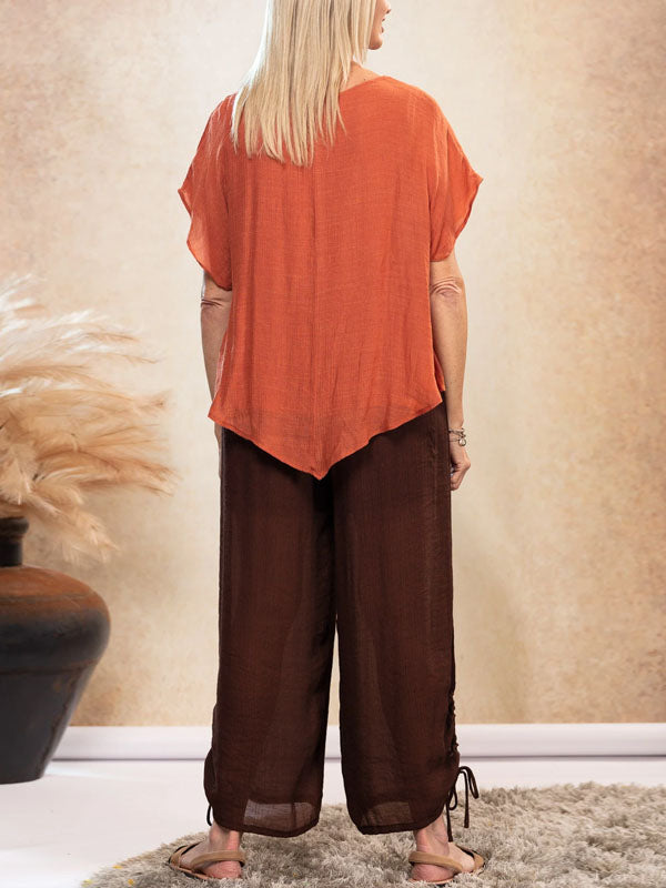 Solid Color Top And Trousers Two-piece Suit