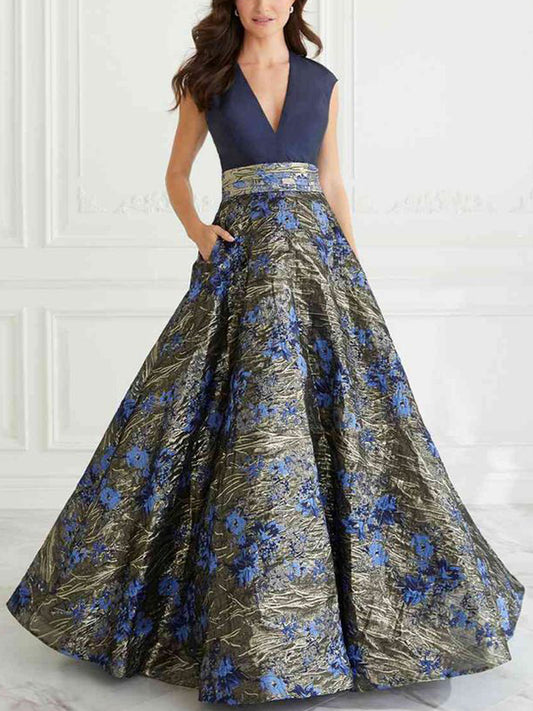 V-neck Sleeveless Printed Maxi Dress