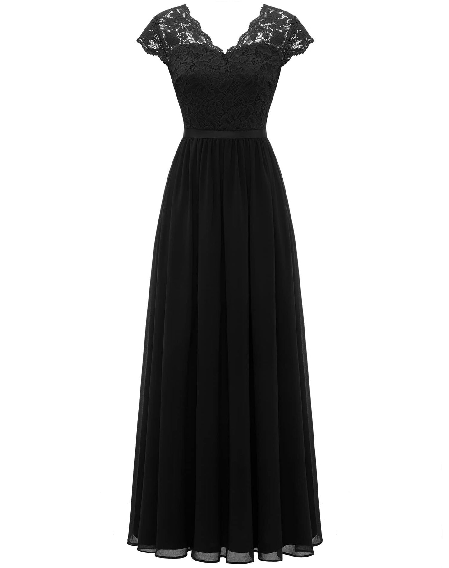 loveedsTM- Women&#39;s Elegant Vintage V Neck 3/4 Sleeve Floral Lace Chiffon Wedding Bridesmaid Maxi Dress Long Formal Dresses