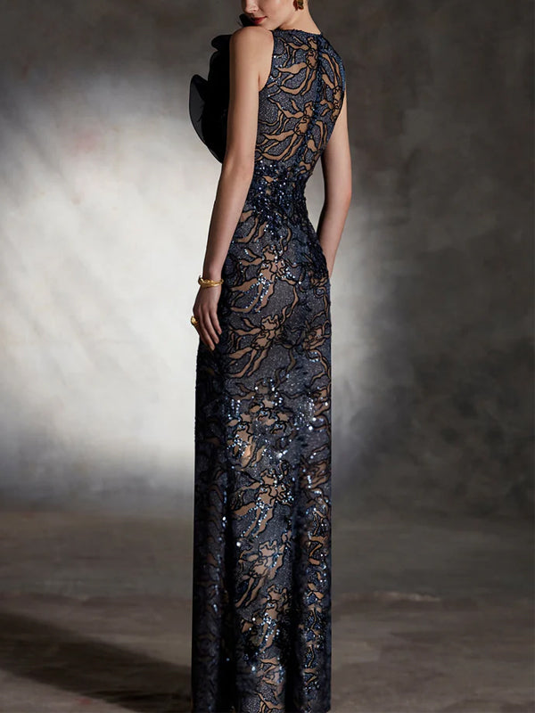 Lace Solid Color Two-Piece Maxi Dress