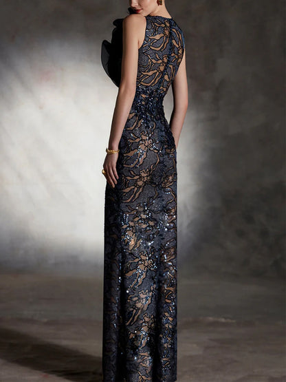 Lace Solid Color Two-Piece Maxi Dress