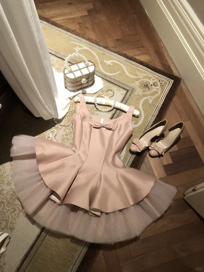 Pink Sweet Cute Elegant Short Tulle Satin Bow Decoration Homecoming Dress Evening Dress Birthday Party Dress Prom Dress Prom Dress gh4077