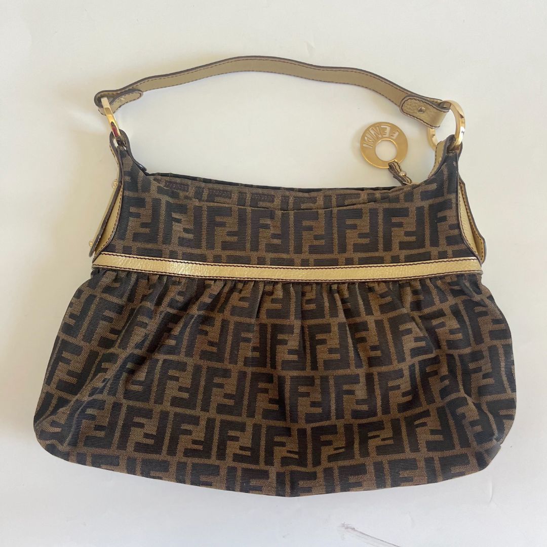 Fendi Zucca Chef Hobo with gold leather trim
