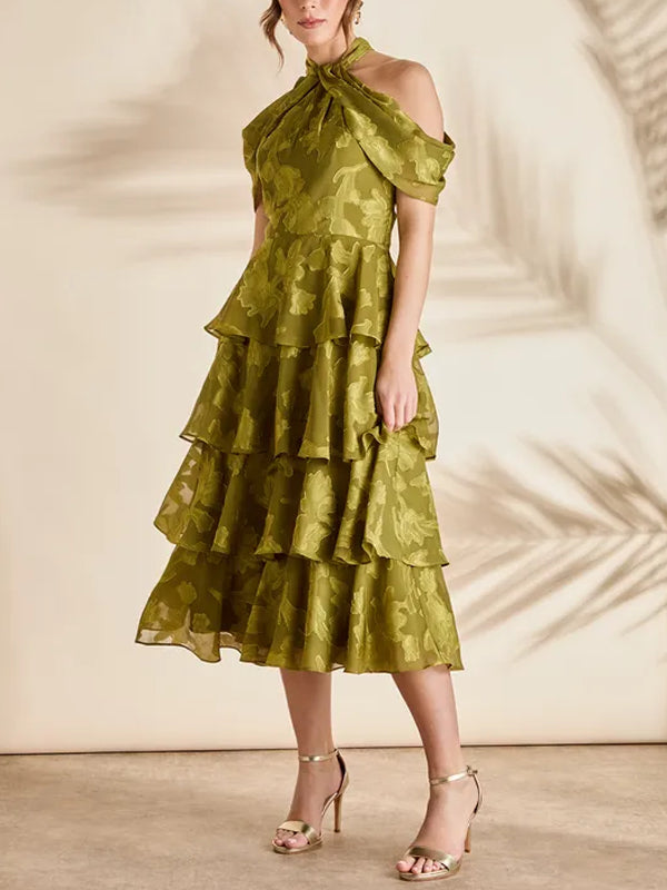 Cold Shoulder Chiffon Halter Midaxi Dress